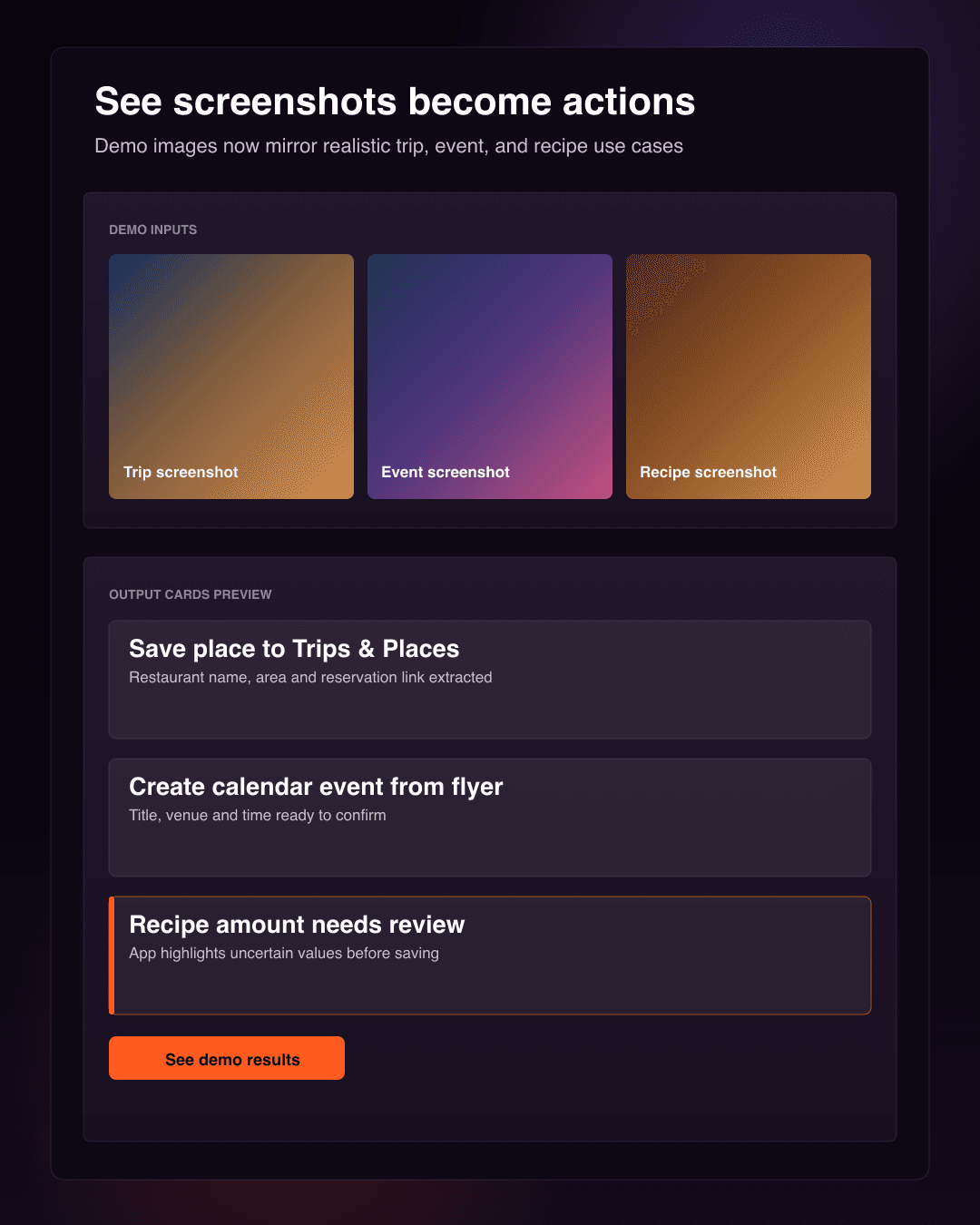 Demo screenshot thumbnails