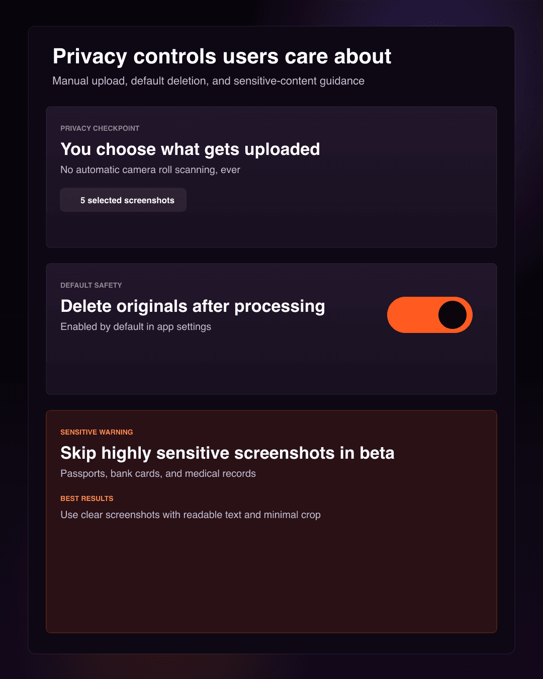 Privacy reassurance preview